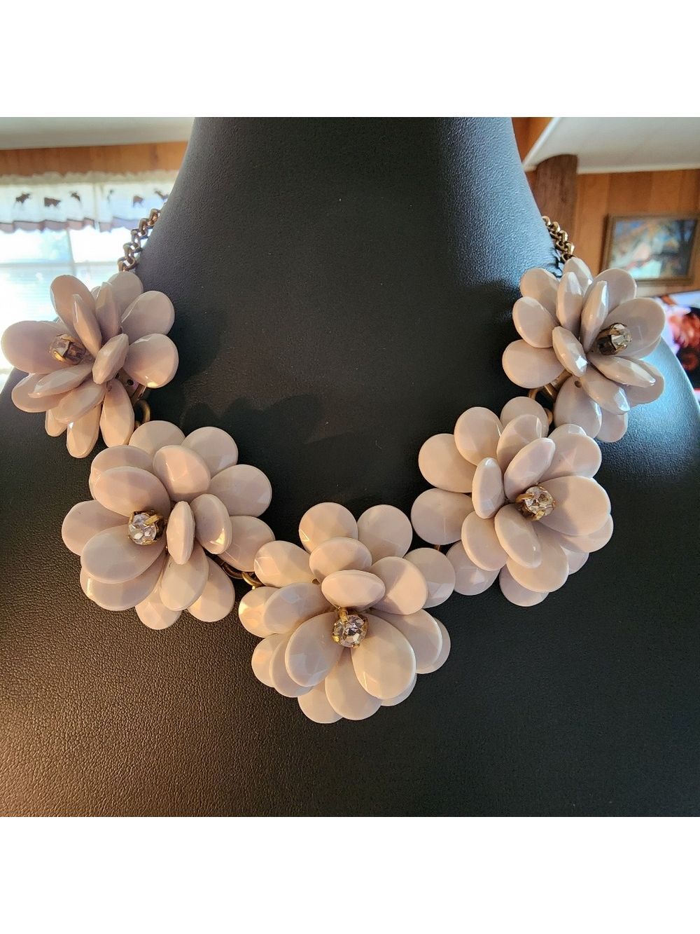 J Crew Grayish Acrylic Flower Statement Necklace - Picture 2 of 5